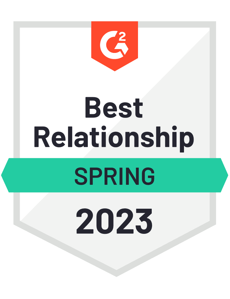 G2 Best Relationship Mid-Market Spring 2023 badge