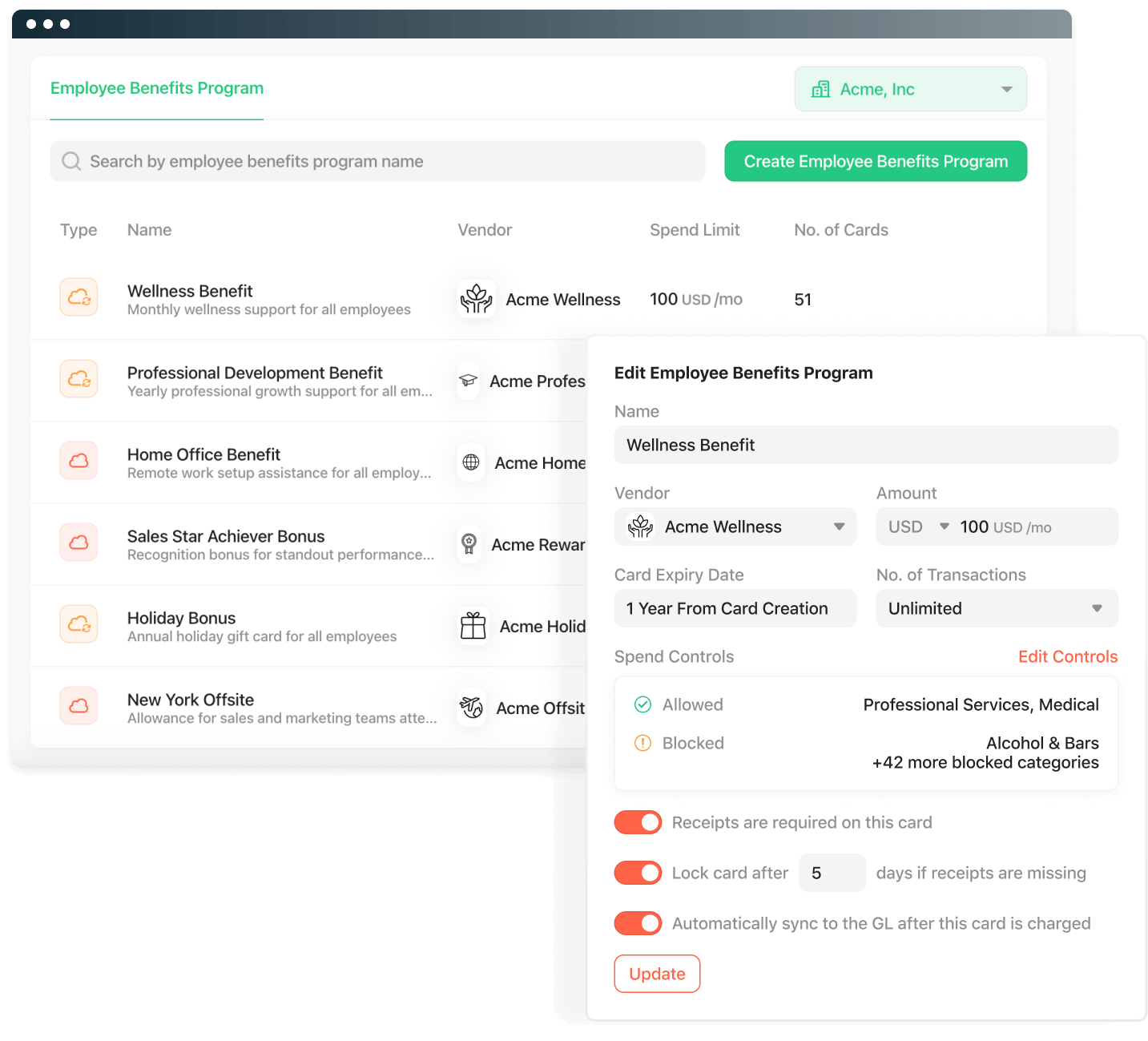 Screenshot of employee benefits program Screenshot of employee benefits program