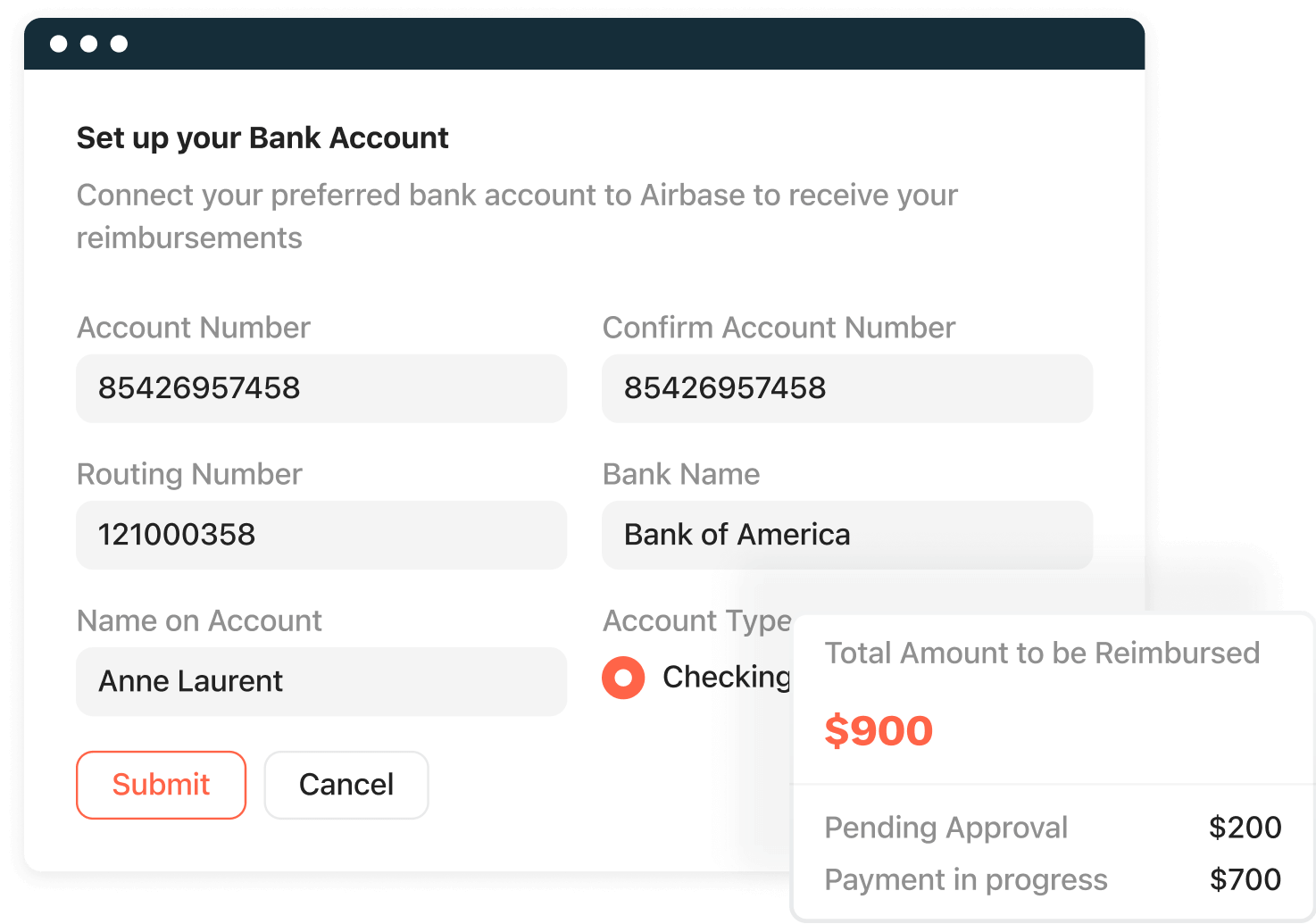 Screenshot of Airbase reimbursement Screenshot of Airbase reimbursement