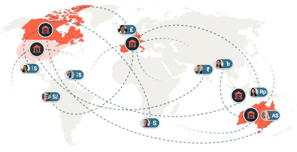 Map showing global vendors from international subsidiary