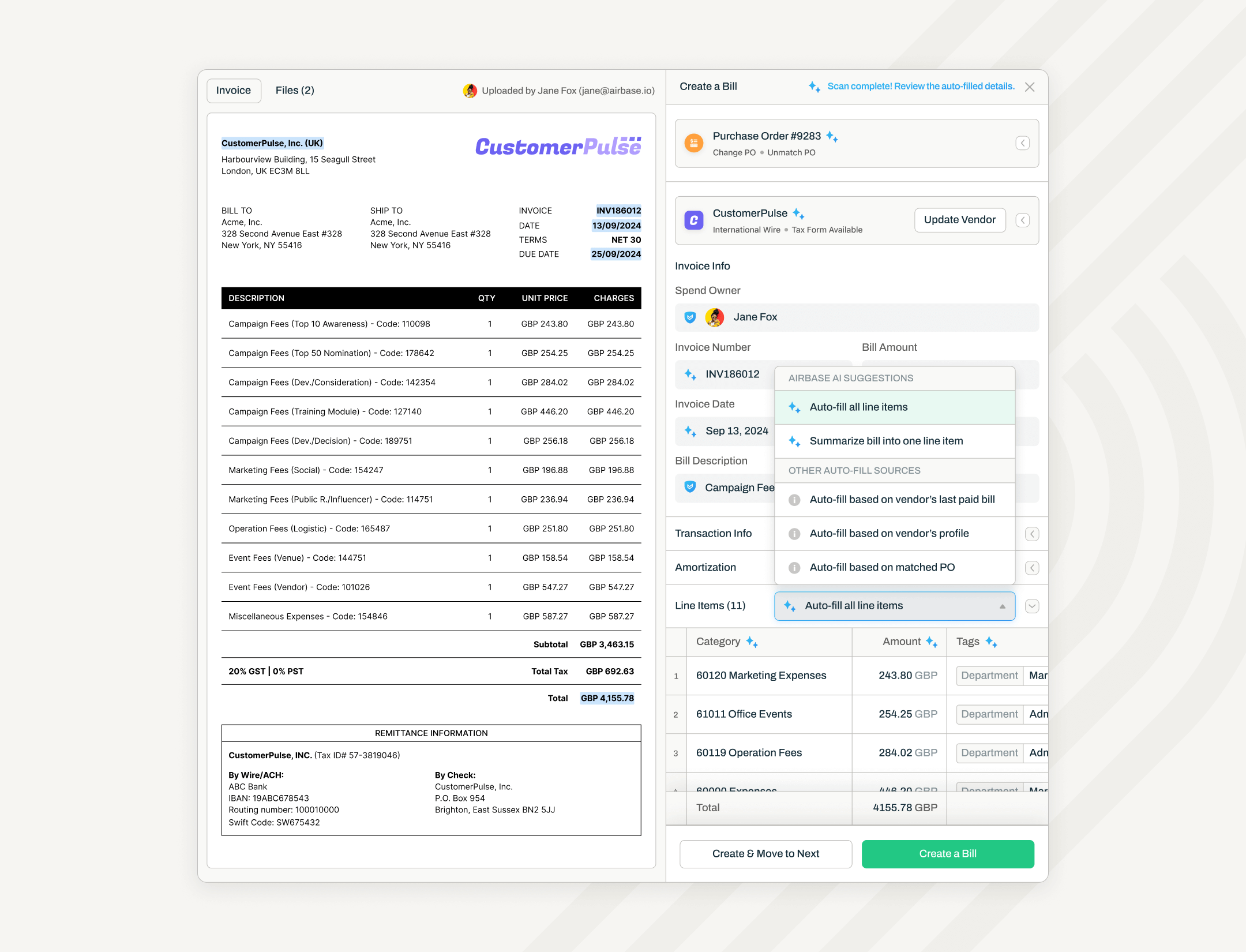 Purchase order and invoice